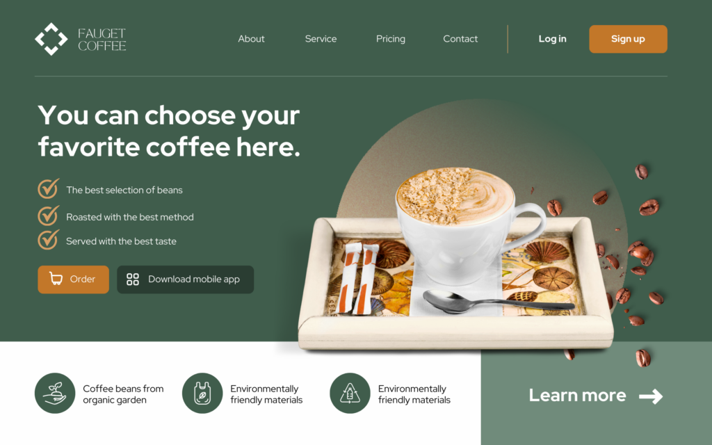 Green Modern Coffee Product Landing Page Website Desktop Prototye
