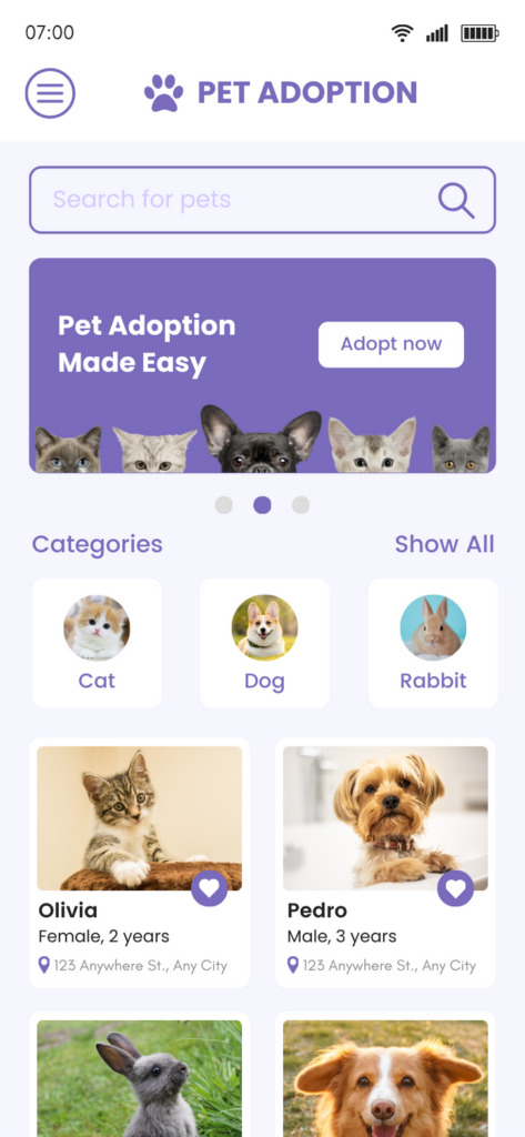White _ Purple Pet Adoption App Mobile Prototype